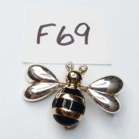 Trembler bee brooch pin bug insect gold silver black nature enamel fairy cottage - Picture 6 of 6